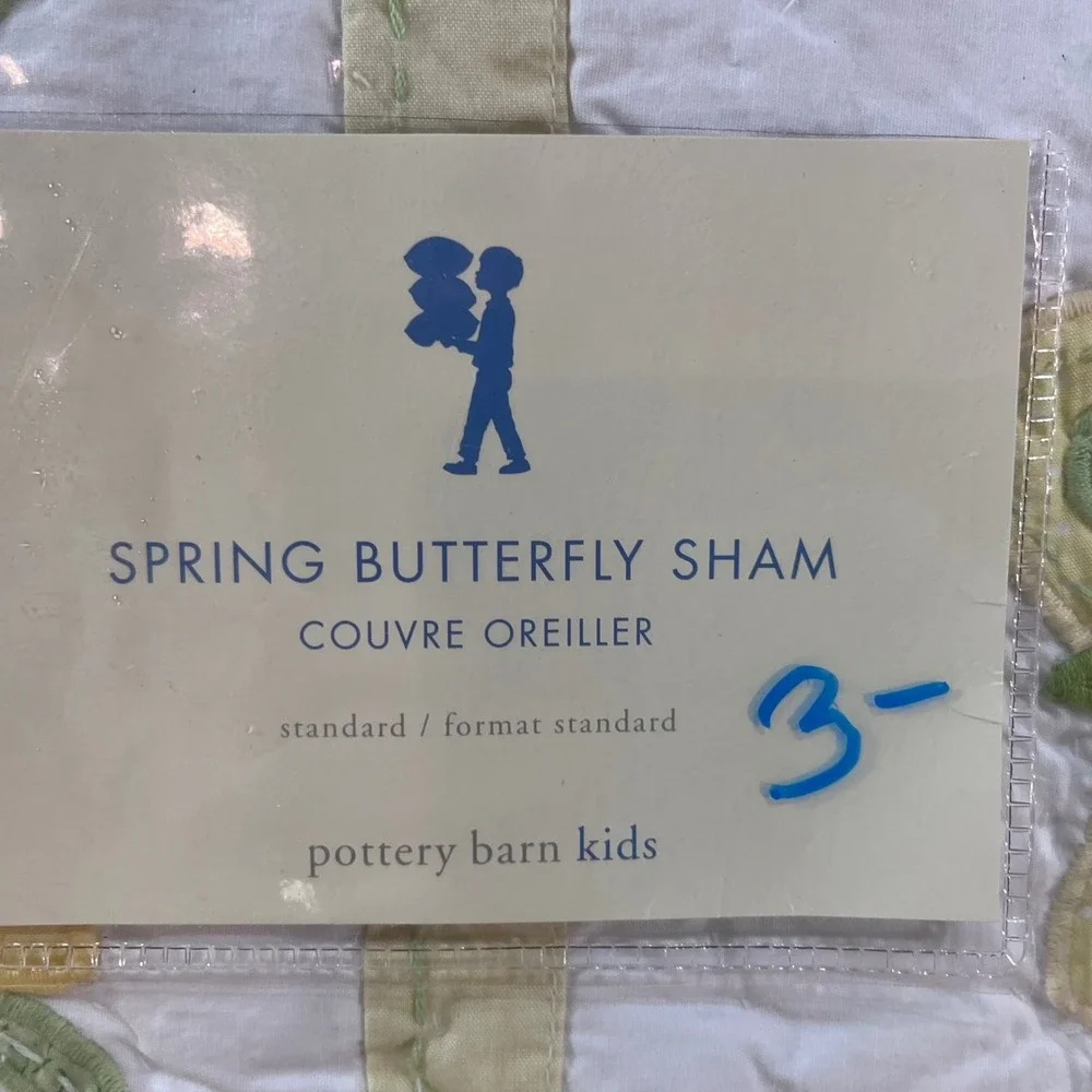Pottery Barn Kids Spring Butterfly Sham Standard Quilted Floral Yellow Green Vtg